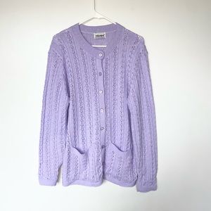 Vintage Grandma V Neck Crochet Button Up Pastel Lilac Cardigan Sweater
